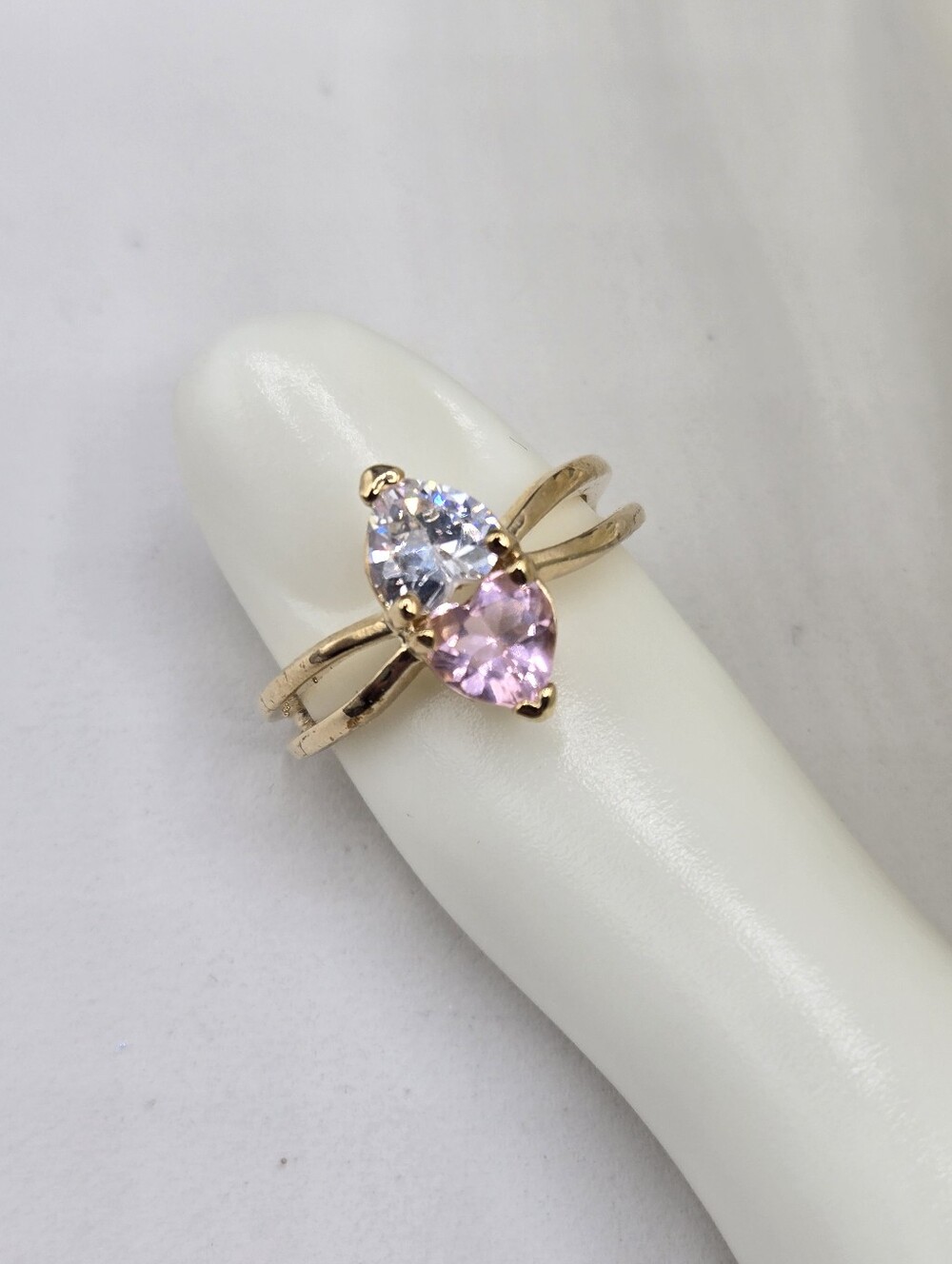 Swarovski Crystal Elements Gold Double Heart Ring Pink Size 7 Statement Bridal